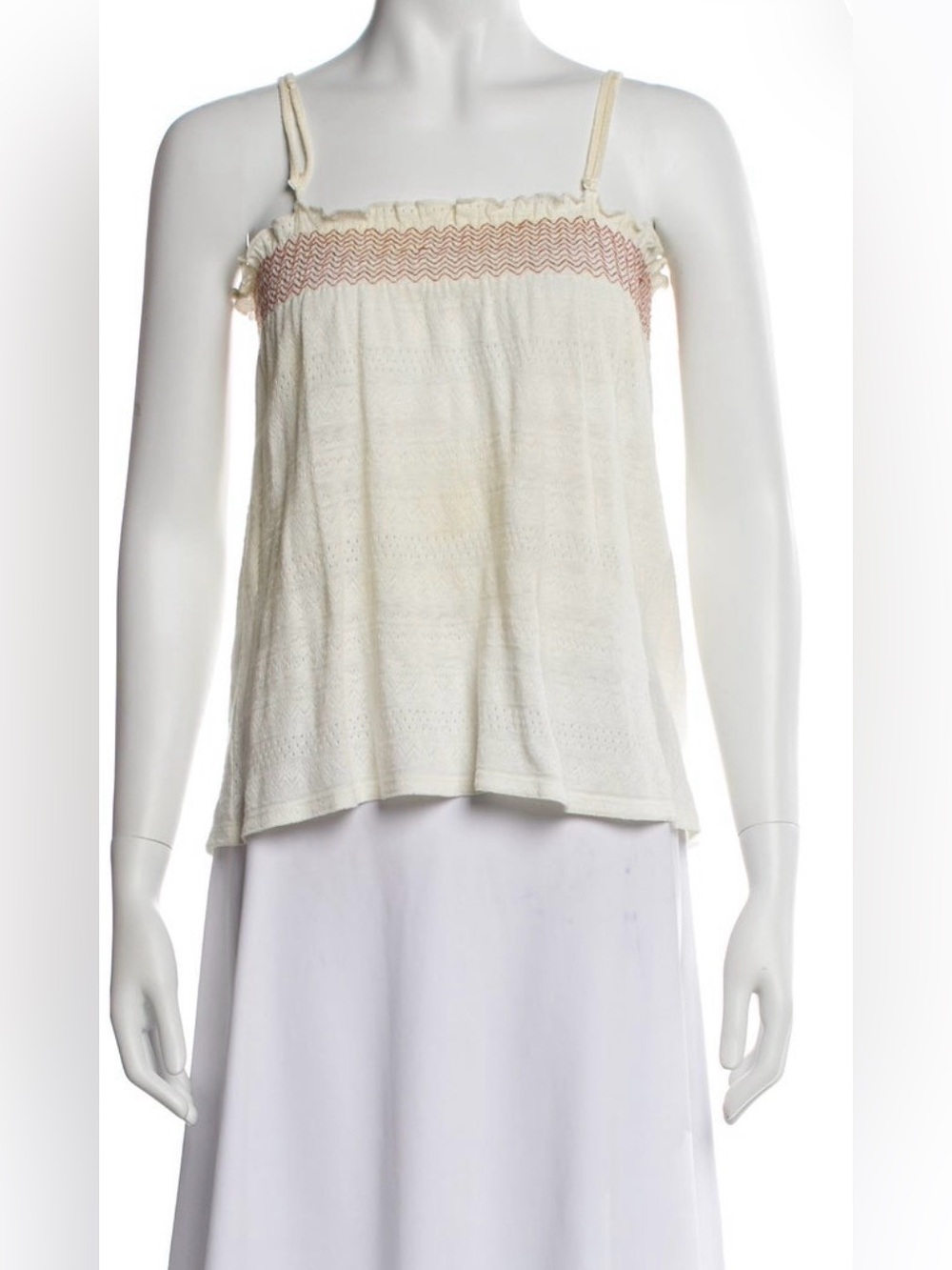 Sezane Ivory Crochet Camisole with Pink Trim